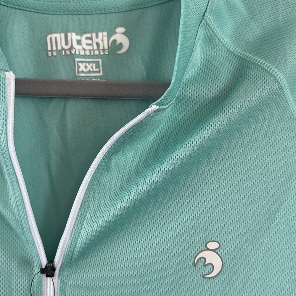 Muteki Cycling Top Mesh fabric Pockets Full Zip Short Sleeve Sea Green/New/Flaw - Picture 2 of 11